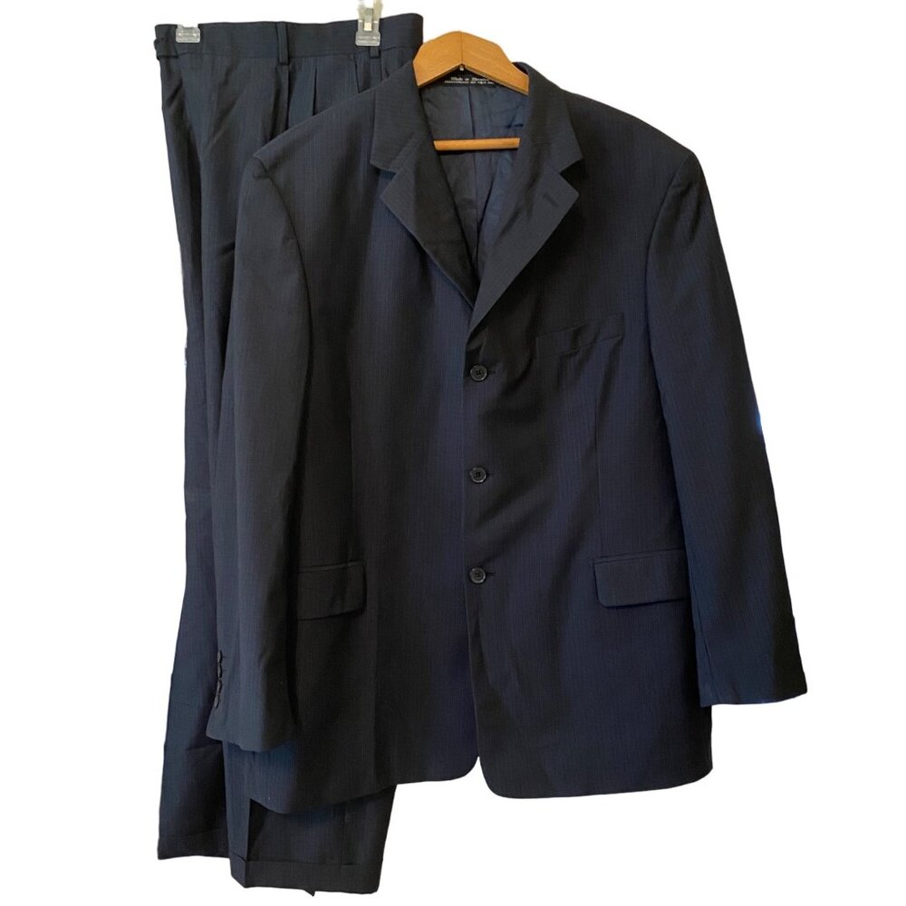 Men's Balmain Blue 2 Piece Suit Set 100% Wool Coat 46/ Pants 38